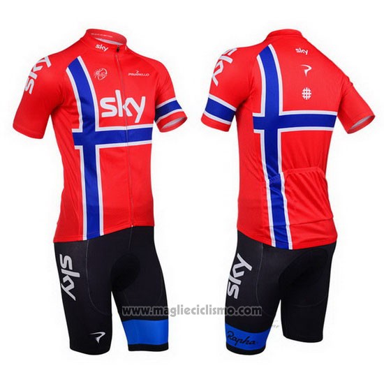 2013 Abbigliamento Ciclismo Sky Campione Norvegia Blu e Rosso Manica Corta e Salopette